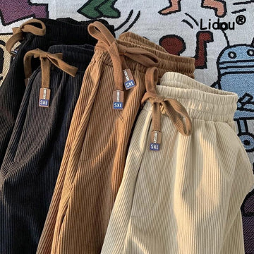 Casual Solid Color Korean Loose Straight Cylinder Sweatpants New Waist Drawcord Fashion Youth All-match Male Ninth Pants